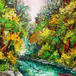 絵画 水彩画 風景画 画題 「晩秋の川景色」 絵画 yamakasumi56 通販
