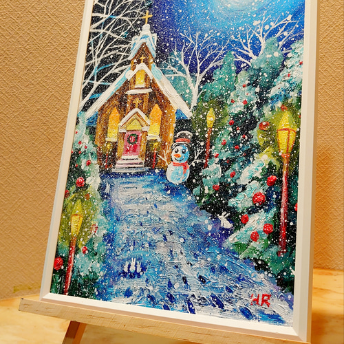 油絵 クリスマスの教会 絵画 HR 通販 12689567|Creema(クリーマ) 油絵 クリスマスの教会 絵画 HR 通販 12689567|Creema(クリーマ)