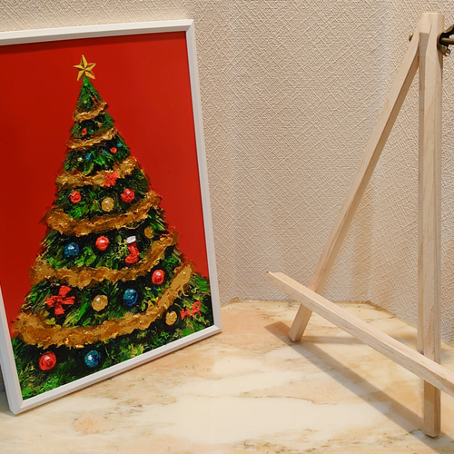 【銀色クリスマスツリー】絵画 油彩 油彩画 絵 油絵 油絵 油彩 油彩画 絵 絵画 アートパネル【銀色クリスマスツリー