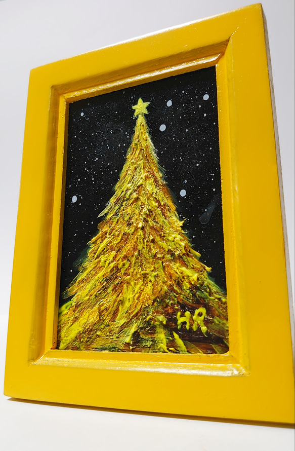 油絵 油彩 油彩画 絵 絵画 ミニ絵画【黄金クリスマスツリー】 油絵 ミニ絵画【金クリスマスツリー】