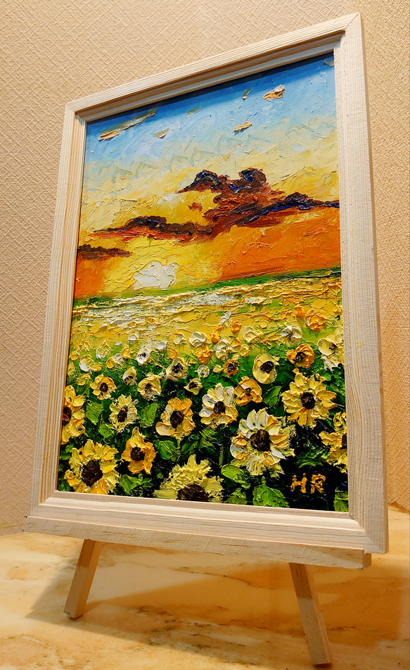 油絵 絵画【夕暮れのひまわり畑】【Ａ4】 油絵 夕暮れのひまわり畑【A4】 絵画 HR 通販 12763898