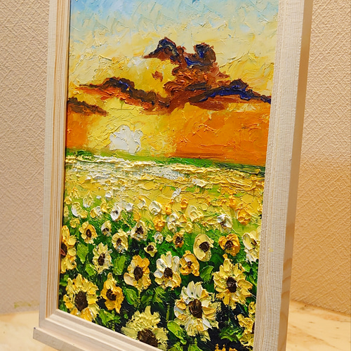 油絵 絵画 【楽園のひまわり畑】 油絵 夕暮れのひまわり畑【A4】 絵画 HR 通販 12763898