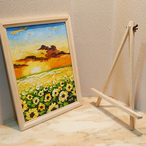 【有名人芸能人】 油絵 夕暮れのひまわり畑【A4】 12763898 通販 HR 絵画 絵画