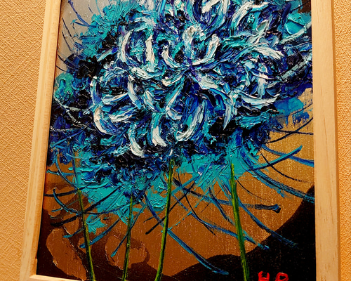 油絵 絵画【青い彼岸花】【四切木製】