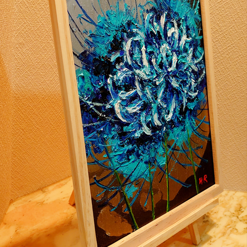 油絵 絵画【青い彼岸花】【四切木製】