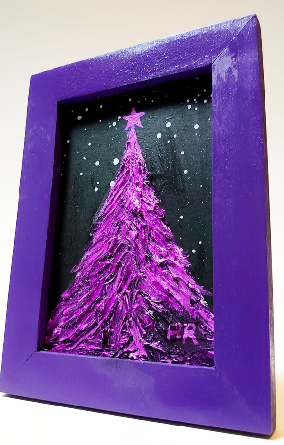 油絵 ミニ絵画額付き【紫のクリスマスツリー】 絵画 HR 通販