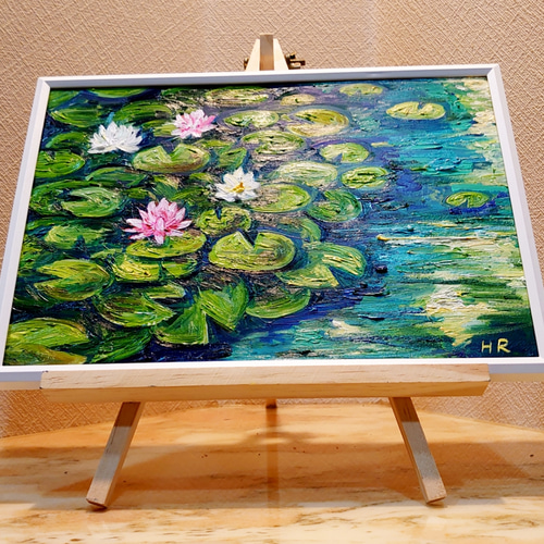油絵 絵画【蓮の池】