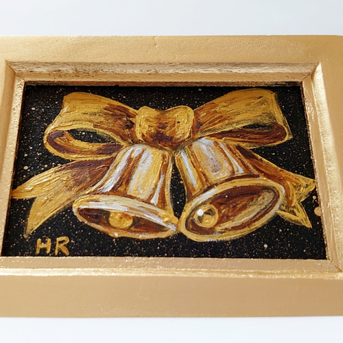 油絵 ミニ絵画額付き【黄金クリスマスベル】 絵画 HR 通販