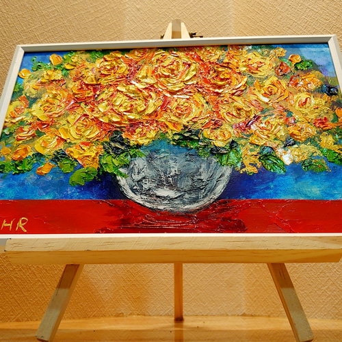 絵画 油絵 「花」 楽天市場】篠崎晴夫 緑の背景の黄色い花 花 絵画 油絵 静物画