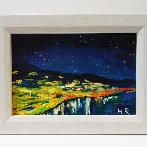 油絵 ハガキ絵画額付き【夜景の港】 絵画 HR 通販 12859122