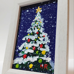 油絵 ハガキ絵画額付き【雪のクリスマスツリー】 絵画 HR 通販