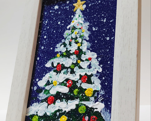 油絵 絵画 ミニ絵画 【雪のクリスマスツリー】 絵画 HR 通販