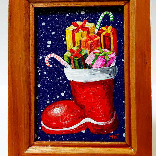 油絵 絵画 ミニ絵画 【雪のクリスマスツリー】 絵画 HR 通販