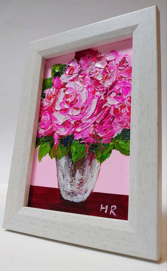 油絵 ハガキ絵画額付き【ピンク薔薇】 絵画 HR 通販 12875104