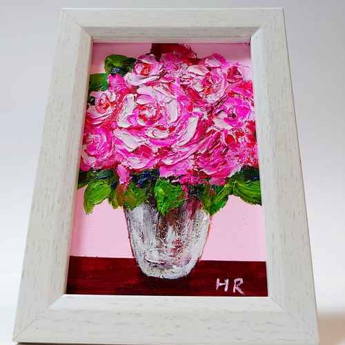 素敵な薔薇の油絵 額付き ☆ 原画 ☆ 画家サインあり 薔薇 油絵 額付 絵画 油絵 ハガキ絵画額付き【ピンク薔薇】 絵画 HR 通販 12875104