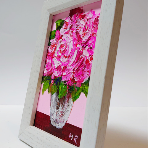 油絵 ハガキ絵画額付き【ピンク薔薇】 絵画 HR 通販 12875104
