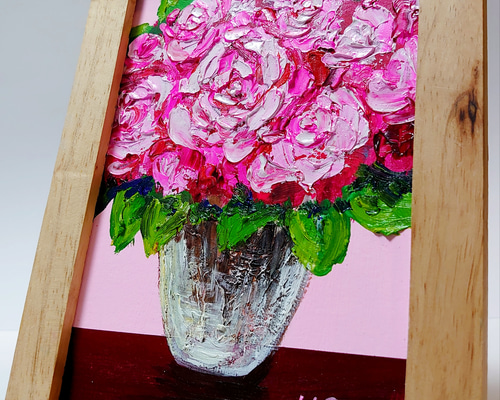 セール＊薔薇の油絵　額つき 油絵 2L絵画額付き【ピンク薔薇】 絵画 HR 通販 12875118