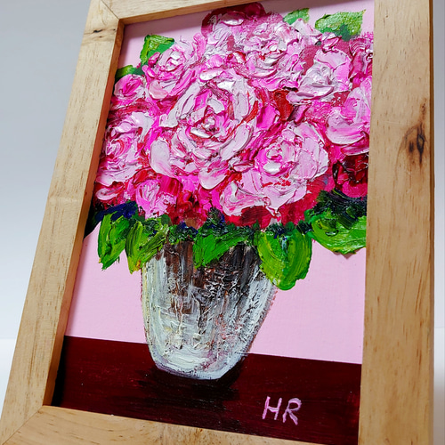 油絵 2L絵画額付き【ピンク薔薇】 絵画 HR 通販｜Creema(クリーマ 