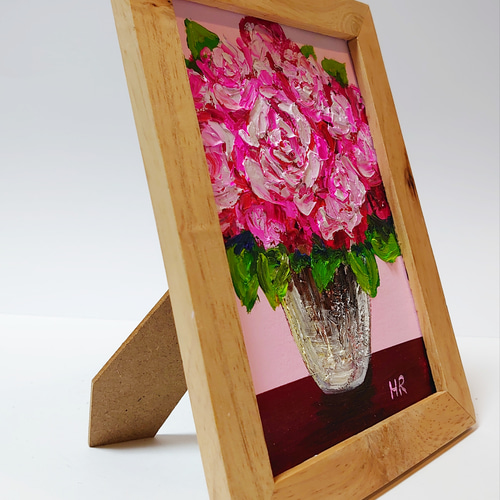 油絵 2L絵画額付き【ピンク薔薇】 絵画 HR 通販 12875118