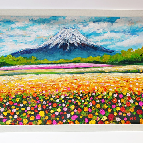 油絵 油彩 油彩画 絵 絵画 【星空のお花畑の富士山】 作品名】：油絵【星空のお花畑の富士山】 「星空のお花畑の
