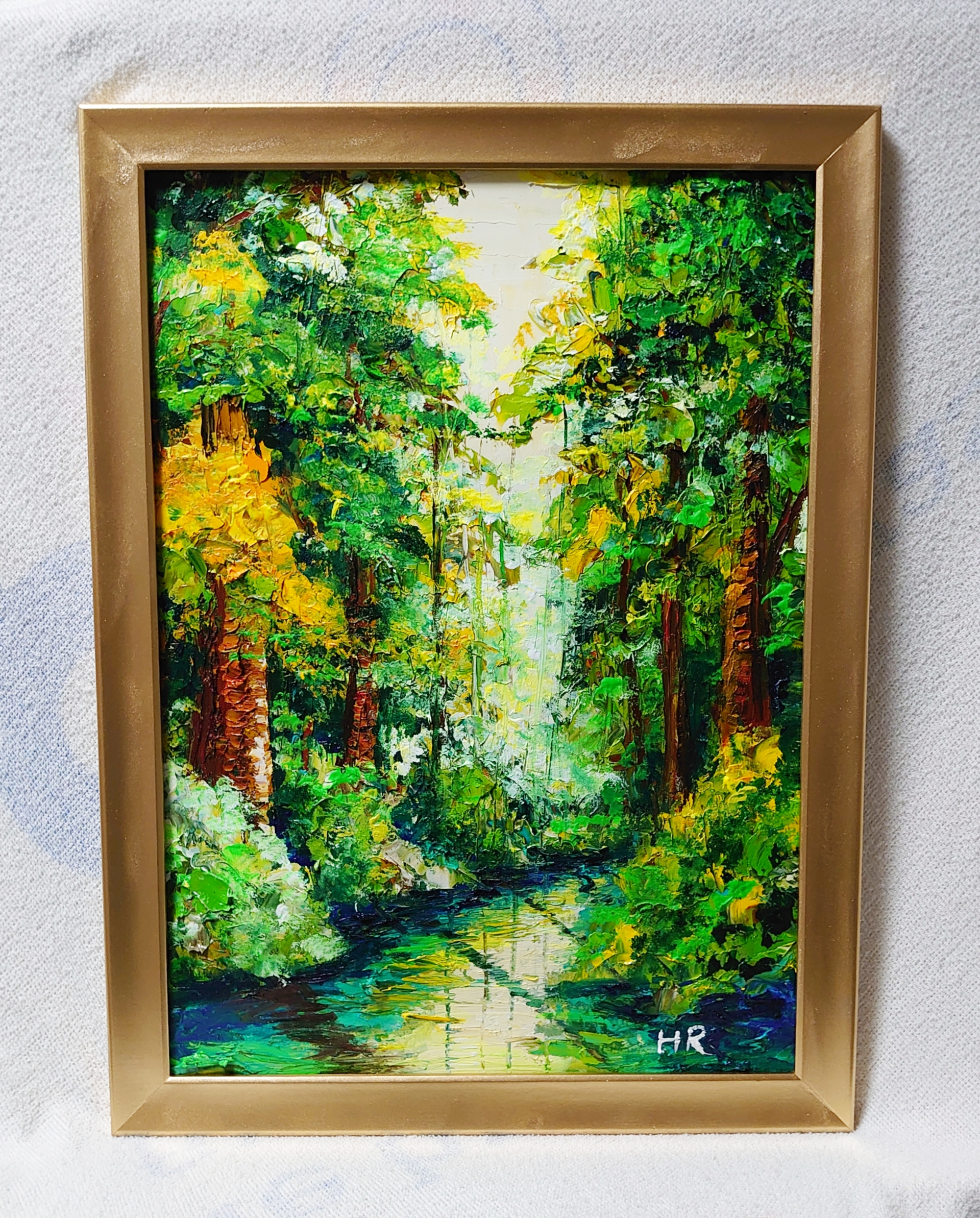 絵画 【緑の湖】 油絵