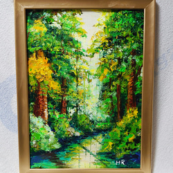 油絵 絵画 【森の湖】【A3判】 絵画 HR 通販 12937735｜Creema