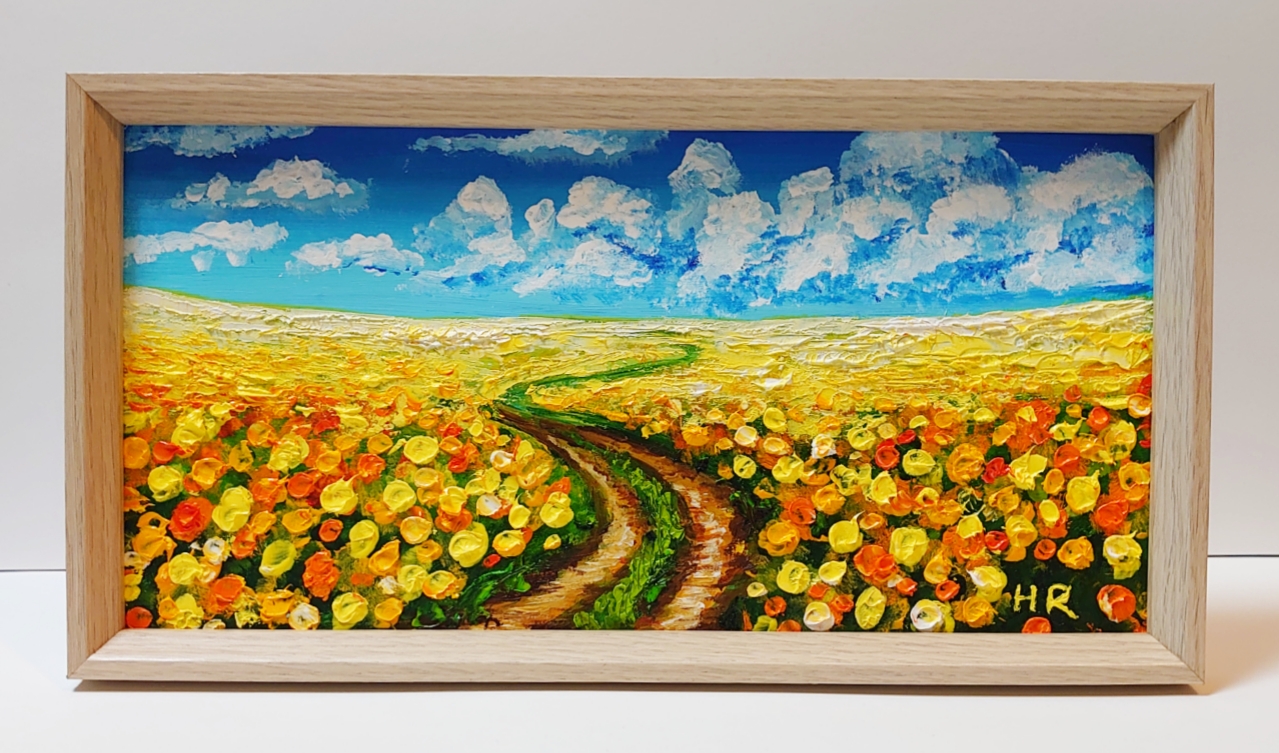 油絵 ミニ長方形 絵画 【菜の花の道】 絵画 HR 通販 12949182