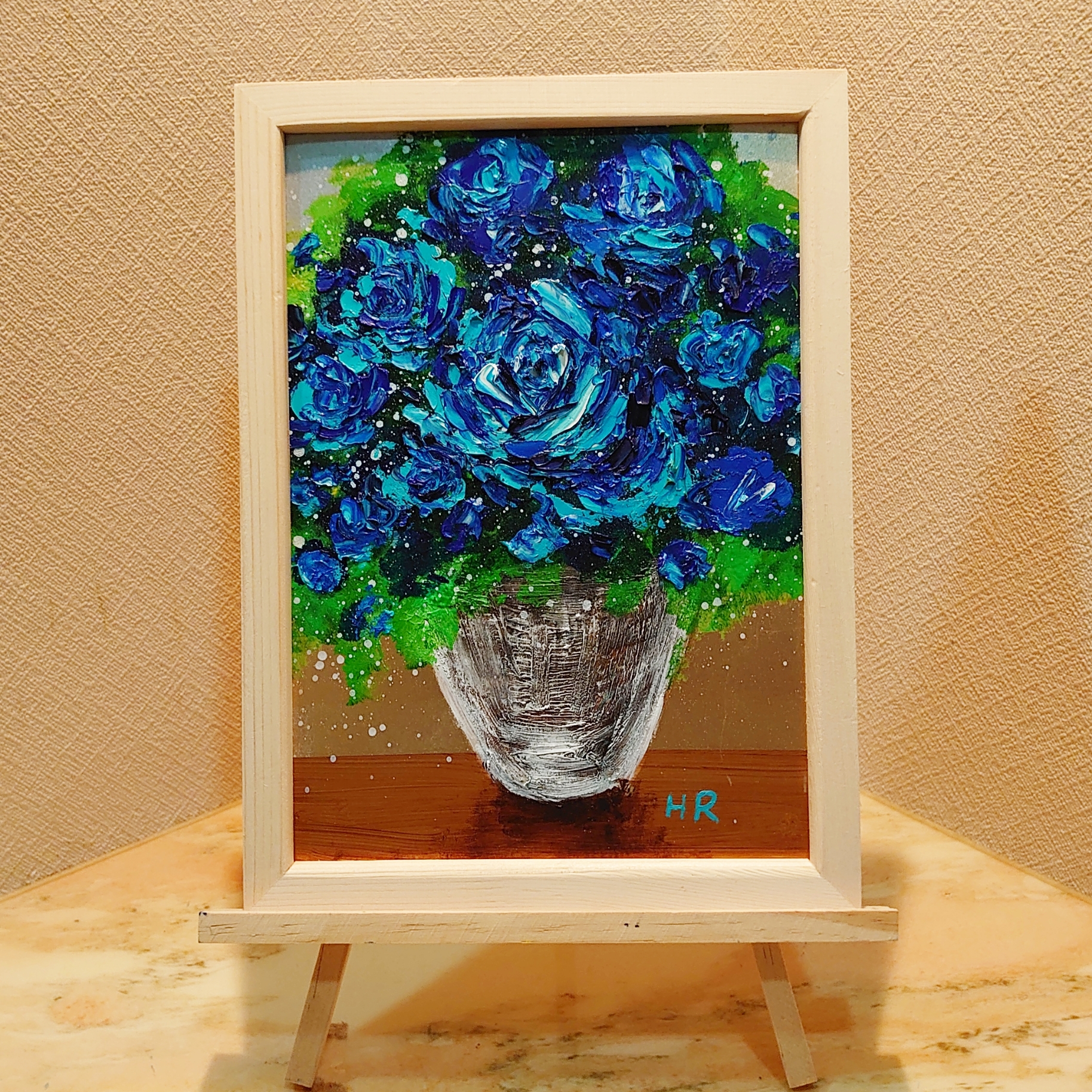 最終値下げ 内田 晃 作品 油絵 バラの花束 油彩画 金色フレーム 内田