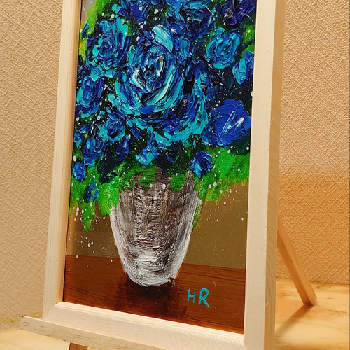 油絵 絵画【猫と青い薔薇】 油絵 絵画 【青い薔薇B5】 絵画 HR 通販 12978223｜Creema