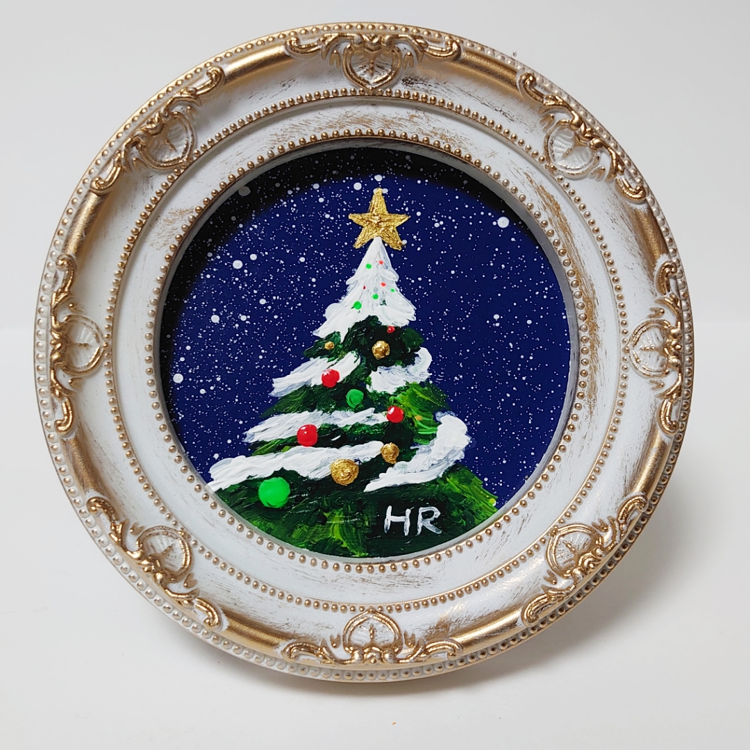 油絵 絵画 ミニ絵画 【雪のクリスマスツリー】 756dfdf75988d5575efc321e603636