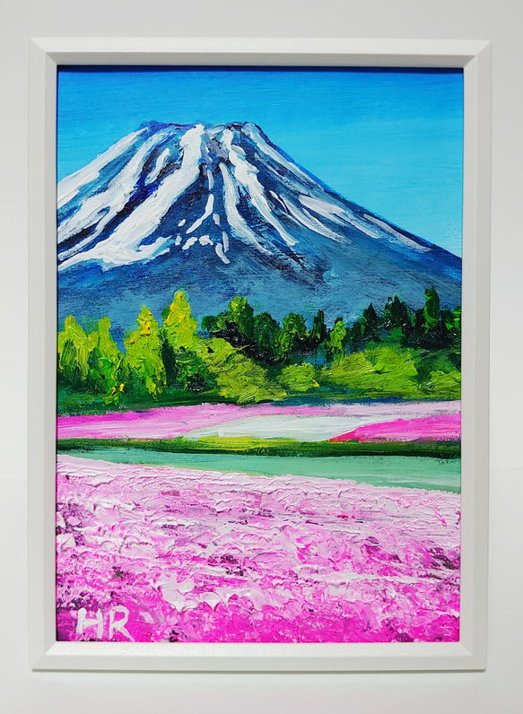 富士山絵画 油絵 油彩 風景画 紅葉本栖湖からの富士山 F6 WG241