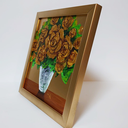 油絵 ミニ絵画 【金の薔薇】 絵画 HR 通販 13045323｜Creema