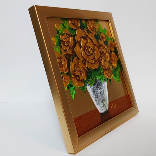 油絵 ミニ絵画 【金の薔薇】 絵画 HR 通販 13045323｜Creema