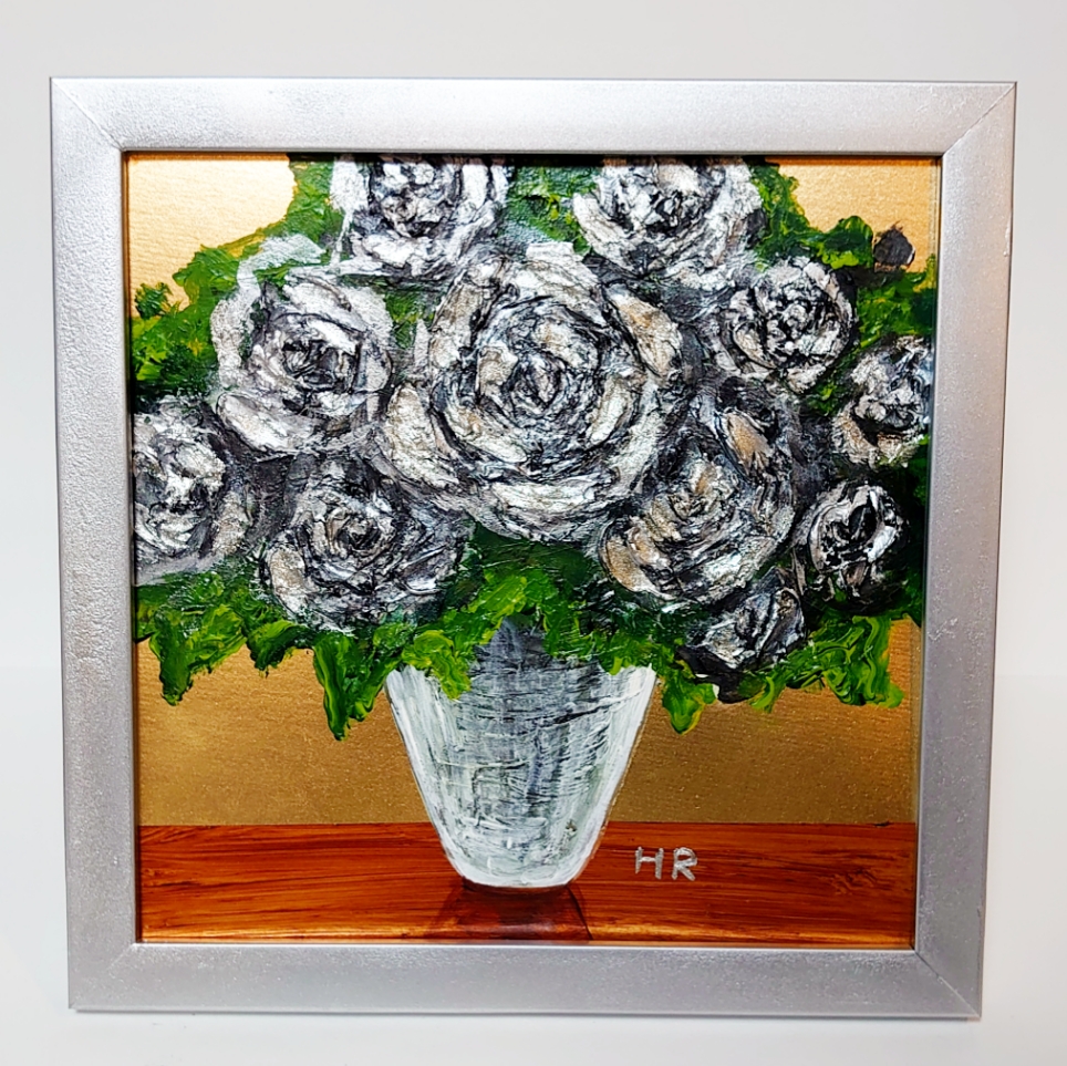 花の絵画 SMサイズ油彩画 日野皖 作 「薔薇」 静物画 インテリア