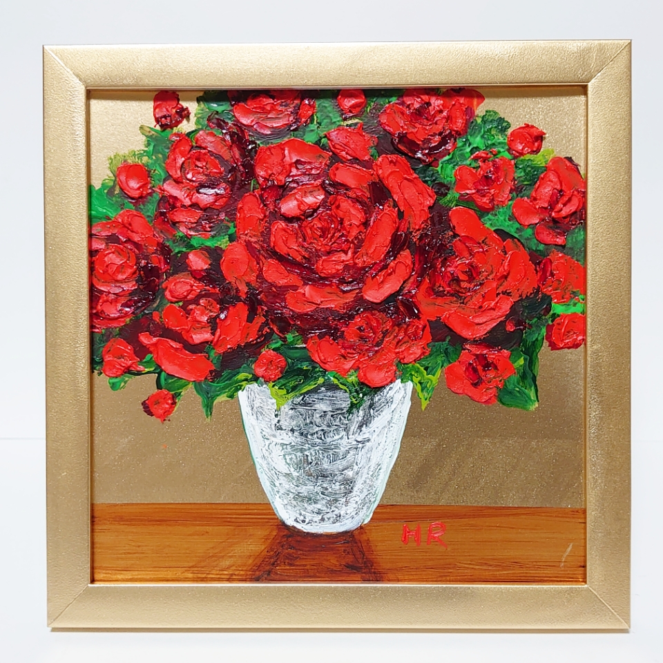 油絵 絵画【猫と赤い薔薇】 油絵 絵画【猫と赤い薔薇】