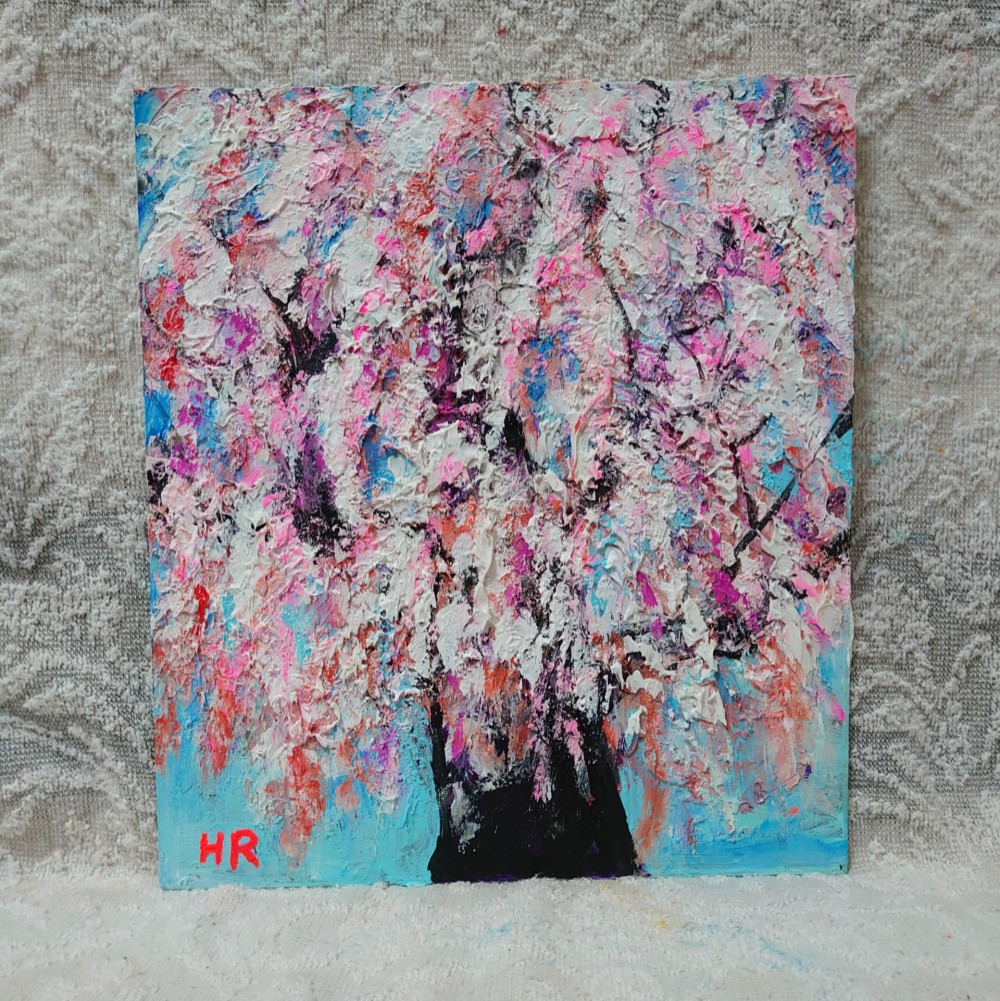 油絵 すだれ桜 絵画 HR 通販 8627369｜Creema(クリーマ)