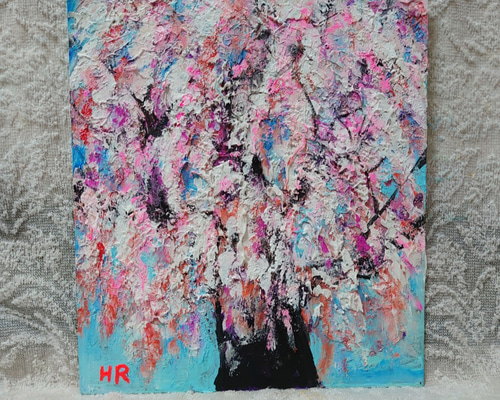 油絵 すだれ桜 絵画 HR 通販 8627369｜Creema(クリーマ)