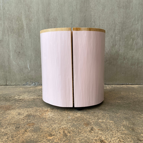 ペンキを塗ったクラック切り株スツール(pale pink) 33cm 丸太