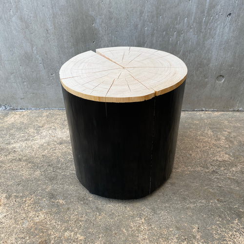 クラック切り株スツール(側面黒塗) 33cm 丸太 椅子 椅子（チェアー