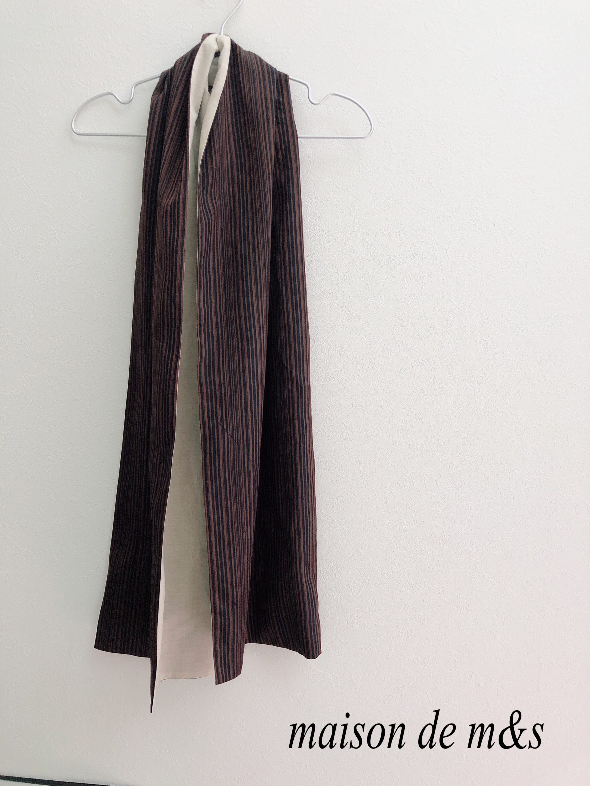 ★ストール★ヴィンテージ着物ｘオーガニックコットン*錆鉄色ｘ黒ストライプ*お肌に優しく***