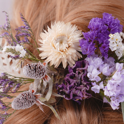 【ドライフラワー】パープル系花材ベースの髪飾り　ヘッドドレス　卒業式　結婚式 3枚目の画像