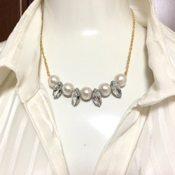 Cotton Pearl & bijou necklace 2枚目の画像