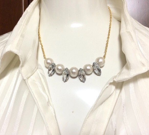 Cotton Pearl & bijou necklace 2枚目の画像