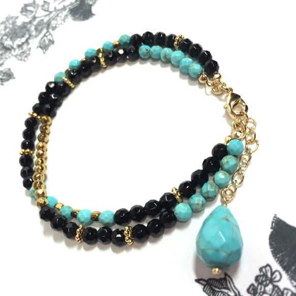 Duet bracelet-onyx & turquoise- 1枚目の画像