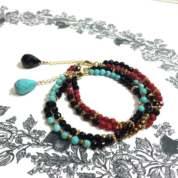 Duet bracelet-onyx & turquoise- 4枚目の画像
