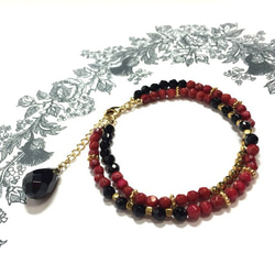 Duet bracelet-coral& onyx- 1枚目の画像