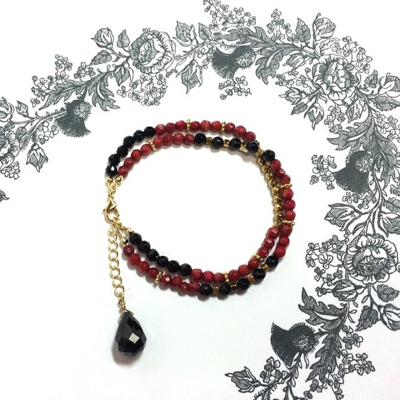 Duet bracelet-coral& onyx- 2枚目の画像