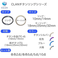 CLAN チタン製キーリング 2色セット 軽量で錆びないキーリング Ti (直径25mm 内径20mm 各色5点セット) 6枚目の画像