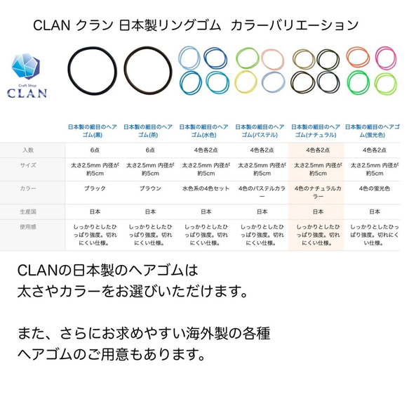 CLAN クラン日本製 ヘアゴム  グレー 細め 6本セット 太さ2.5mm 結び目無し 8枚目の画像