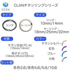 CLAN チタン製キーリング 5点セット 軽量で錆びないキーリング (直径25mm 内径20mm, 虹色)【CIEF】 6枚目の画像